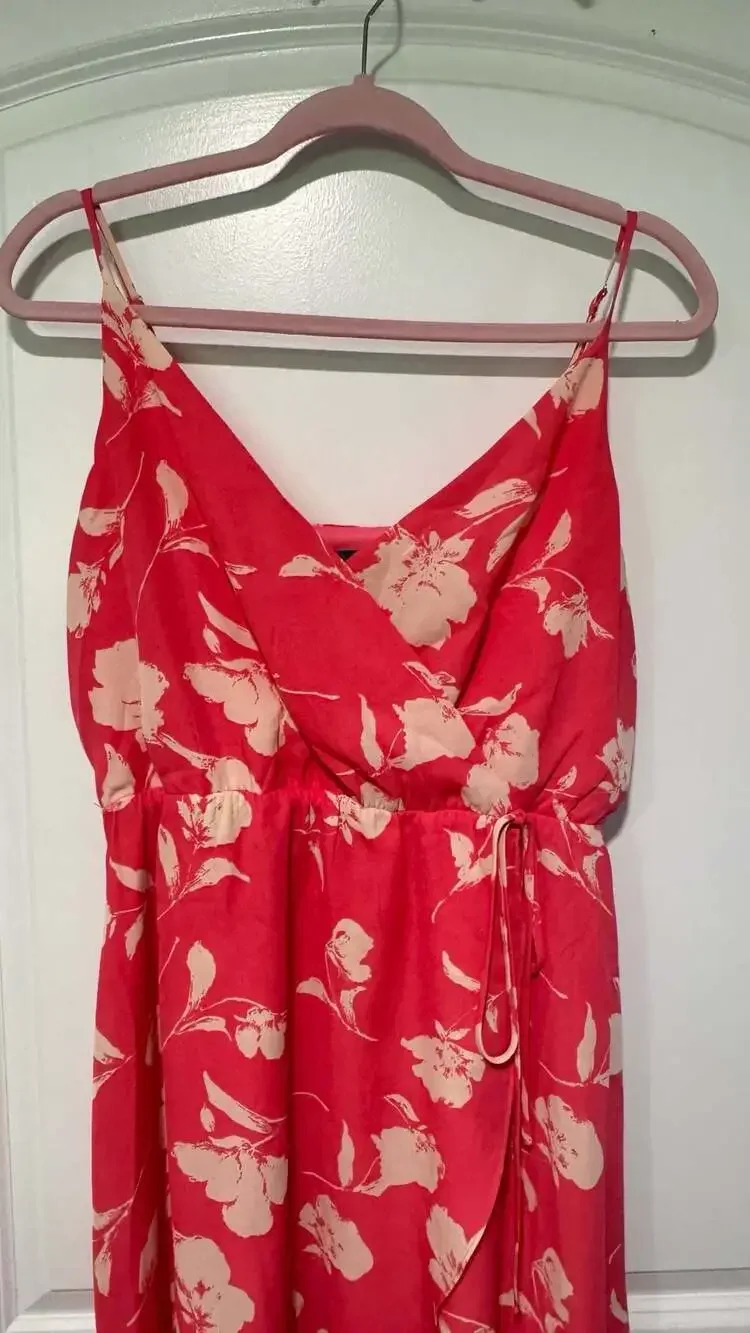 Barbiecore Pink Floral Wrap Midi Dress Coquette Cottagecore Vacation